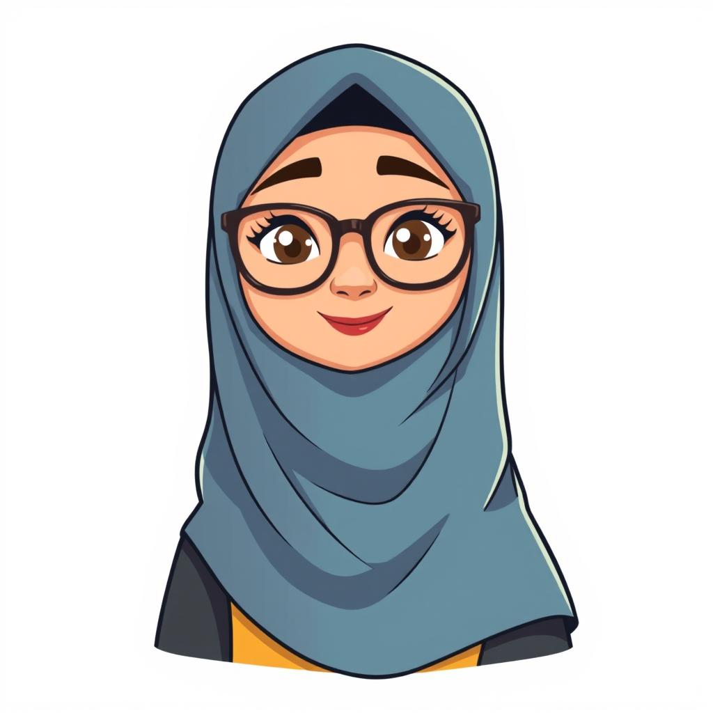 A cartoon depiction of a Muslim woman wearing glasses