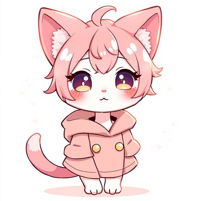 A cute femboy neko with pink hair and small boobs