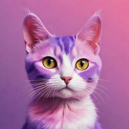 A vibrant cartoon cat for a profile picture, painted in bright shades of pink and purple.