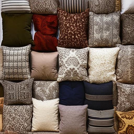 An assortment of uniquely designed sofa pillows, showcasing a variety of patterns, textures, and color combinations.