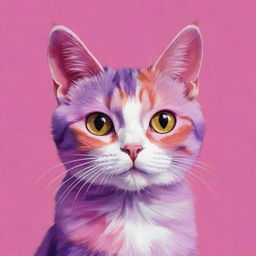 A vibrant cartoon cat for a profile picture, painted in bright shades of pink and purple.