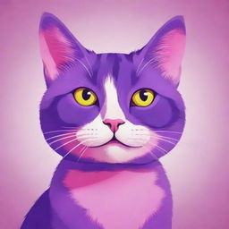 A vibrant cartoon cat in hues of purple and pink, posing for a lively and colorful profile picture.