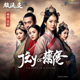 A poster for the Chinese drama series 'Joy of Life' (庆余年), featuring the main characters in traditional Chinese attire, with an ancient Chinese cityscape in the background
