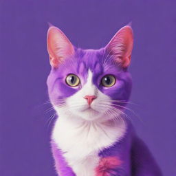 A vibrant cartoon cat in hues of purple and pink, posing for a lively and colorful profile picture.