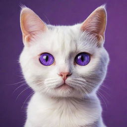 A vibrant cartoon cat with striking purple and pink eyes, posing for a colorful profile picture.