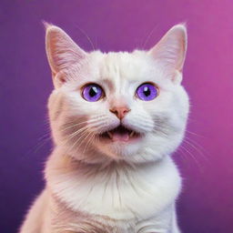 A vibrant cartoon cat with striking purple and pink eyes, posing for a colorful profile picture.