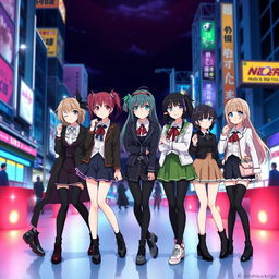 Five anime girls posing in a stylish and fashionable manner