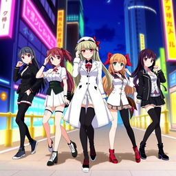 Five anime girls posing in a stylish and fashionable manner