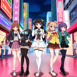 Five anime girls posing in a stylish and fashionable manner