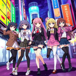 Five anime girls posing in a stylish and fashionable manner