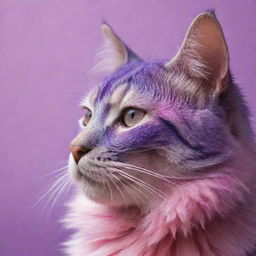 Artistic profile picture of a cat drenched in colors of pink and purple.