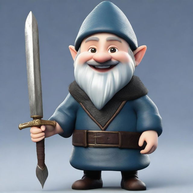 A highly detailed and realistic portrait of a happy young gnome with black buzzcut hair and a beard