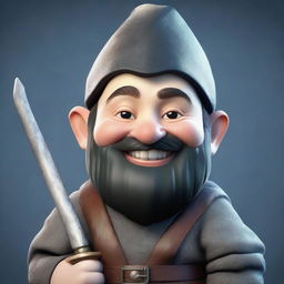 A highly detailed and realistic portrait of a happy young gnome with black buzzcut hair and a beard