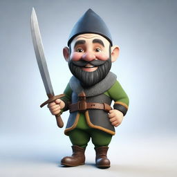 A highly detailed and realistic portrait of a happy young gnome with black buzzcut hair and a beard