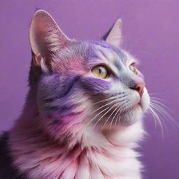 Artistic profile picture of a cat drenched in colors of pink and purple.