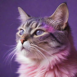 Artistic profile picture of a cat drenched in colors of pink and purple.