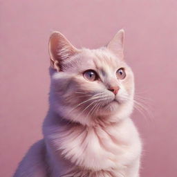 An aesthetic cartoon-styled cat art for a profile picture, bathed in warm shades of pink and purple.