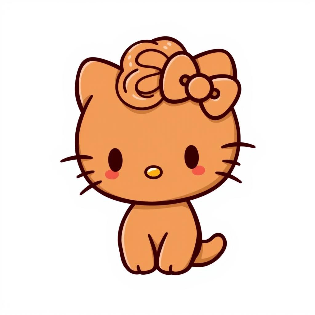 A cute brown Hello Kitty character with curly hair styled in a bun