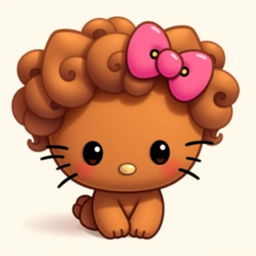 A cute brown Hello Kitty character with curly hair styled in a bun