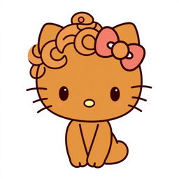 A cute brown Hello Kitty character with curly hair styled in a bun