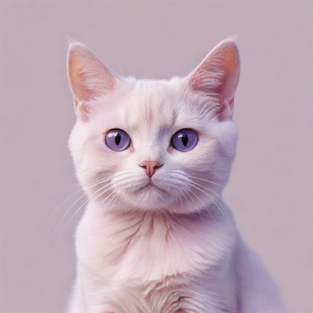 An aesthetic profile picture of a cartoon cat, painted in soft hues of pink and purple.