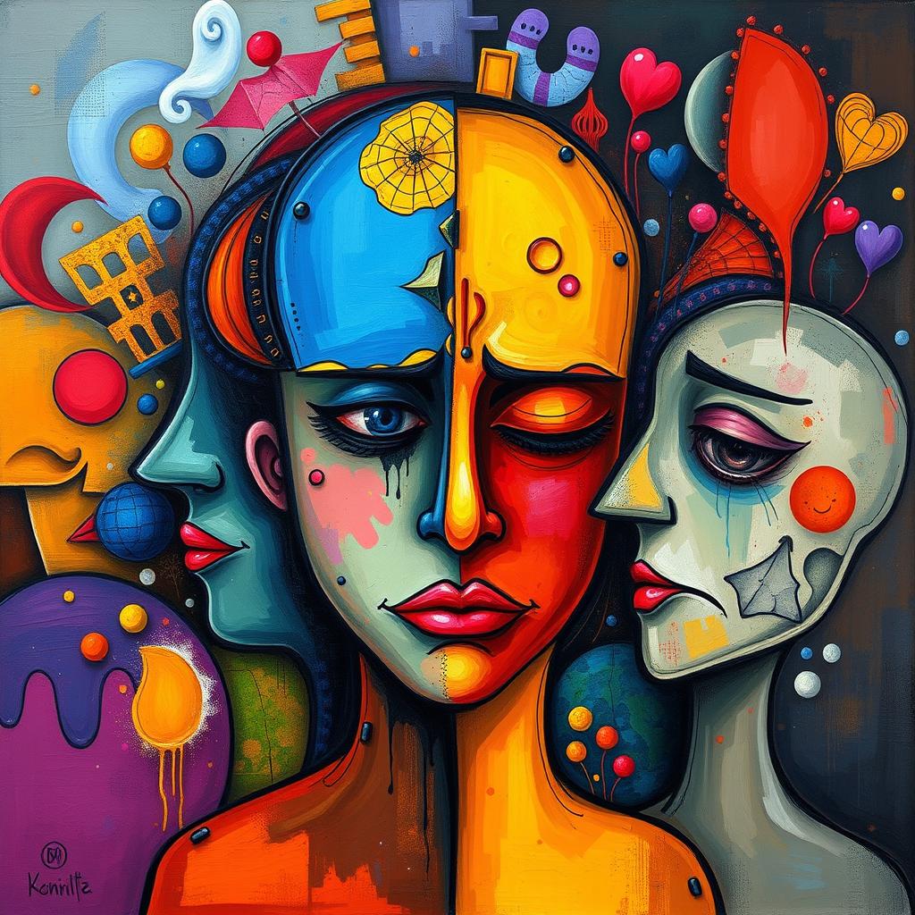 A vibrant and colorful abstract representation of various human emotions, such as joy, sadness, anger, and love