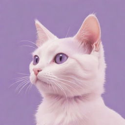 An aesthetic profile picture of a cartoon cat, painted in soft hues of pink and purple.