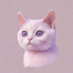 An aesthetic profile picture of a cartoon cat, painted in soft hues of pink and purple.