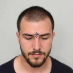 A simple, small, original tattoo design for a man to be placed on the forehead