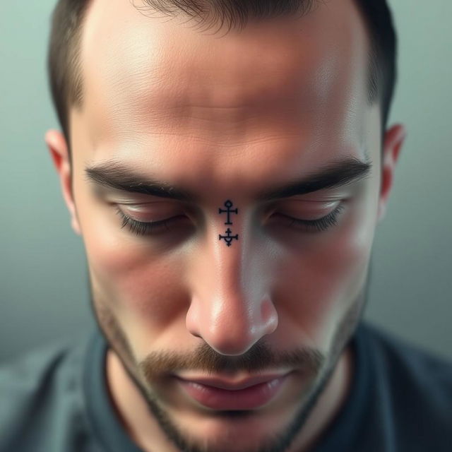 A simple, small, and symmetrical tattoo design for a man to be placed on the forehead