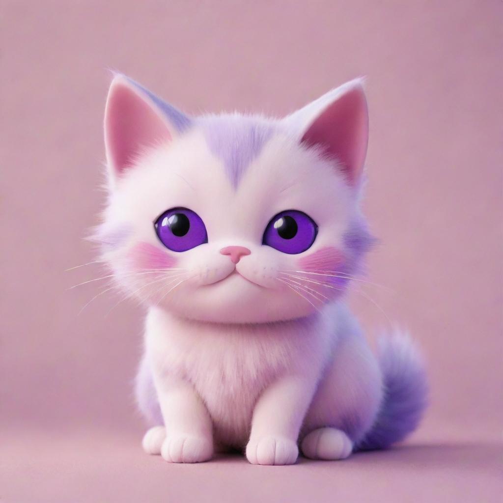 A vivid aesthetic cartoon cat, brushed with soft hues of pink and purple.