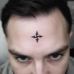 A simple, small, and symmetrical tattoo design for a man to be placed on the forehead