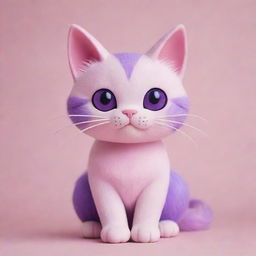 A vivid aesthetic cartoon cat, brushed with soft hues of pink and purple.