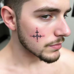 A simple, small, and symmetrical tattoo design for a man to be placed on the face