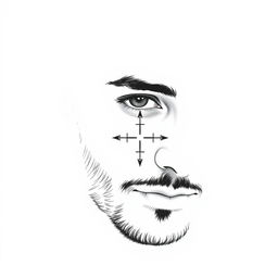 A small, symmetrical, and original tattoo design for a man to be placed on the face