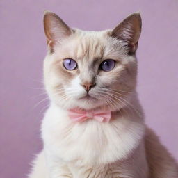 An elegant cat bathed in an aesthetic mix of soft hues of pink and purple.