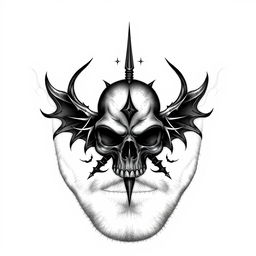 A small, masculine, dark-themed tattoo design for a man to be placed on the face