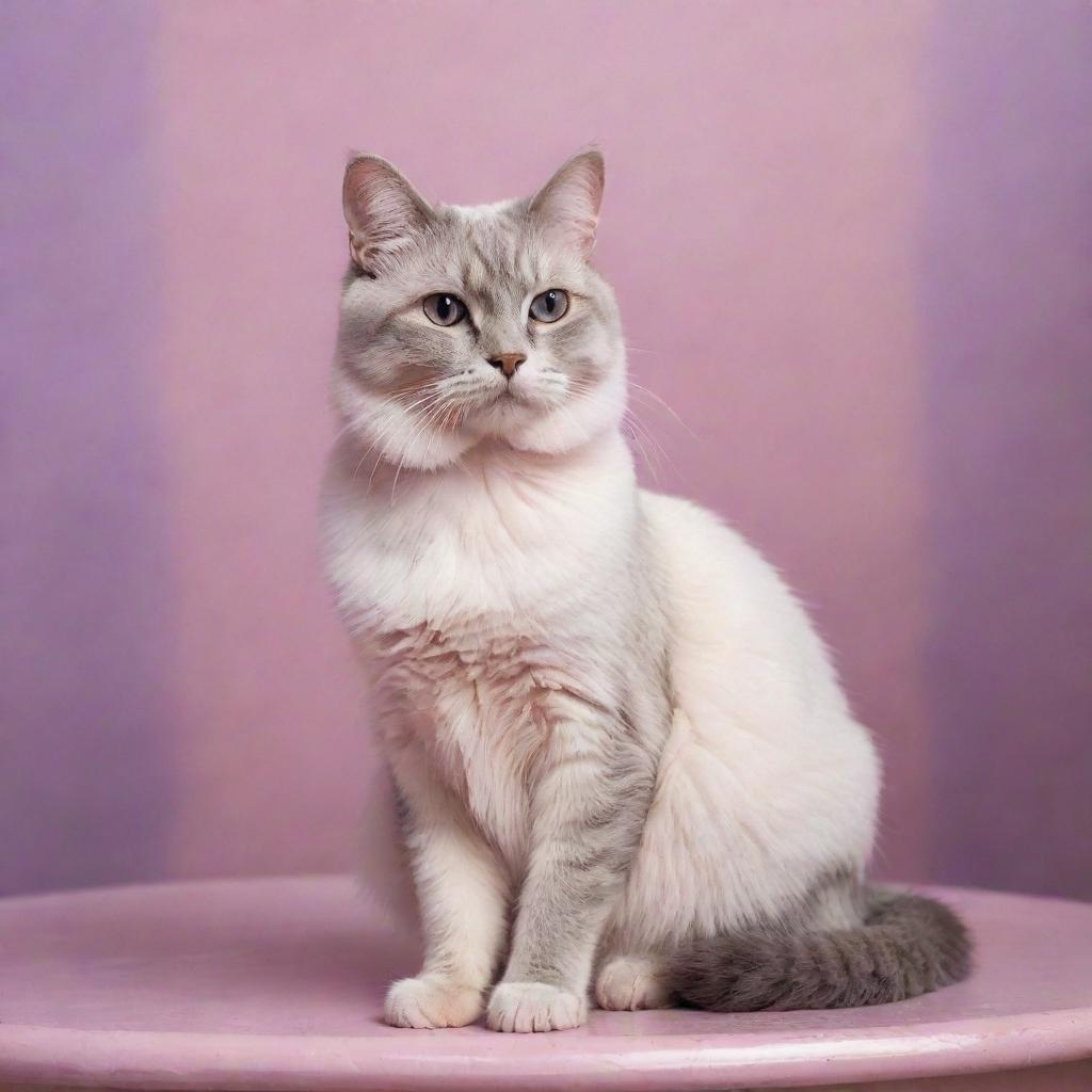 Artistic representation of an elegant cat, bathed in a stunning aesthetic composition of soft pink and purple tones.