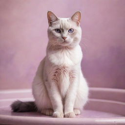 Artistic representation of an elegant cat, bathed in a stunning aesthetic composition of soft pink and purple tones.