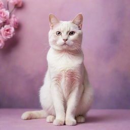 Artistic representation of an elegant cat, bathed in a stunning aesthetic composition of soft pink and purple tones.