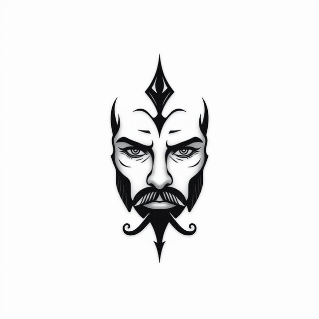 A small, masculine, gangster-inspired, symmetrical, discreet, authentic, and original tattoo design for a man's face