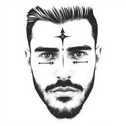 A small, masculine, gangster-inspired, symmetrical, discreet, authentic, and original tattoo design for a man's face