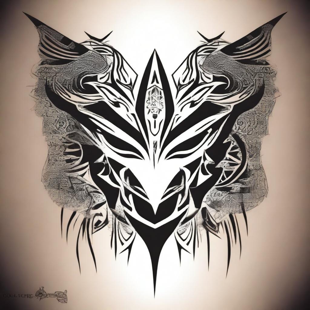 A small, masculine, dark, tribal-inspired, discreet, authentic, and original tattoo design for a man's face