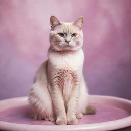 Artistic representation of an elegant cat, bathed in a stunning aesthetic composition of soft pink and purple tones.