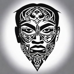 A small, masculine, dark, tribal-inspired, discreet, authentic, and original tattoo design for a man's face