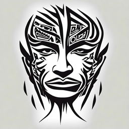 A small, masculine, dark, tribal-inspired, discreet, authentic, and original tattoo design for a man's face