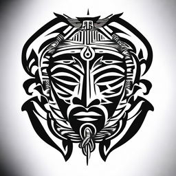 A small, masculine, dark, tribal-inspired, symmetrical, discreet, authentic, and original tattoo design for a man's face