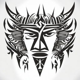 A small, masculine, dark, tribal-inspired, symmetrical, discreet, authentic, and original tattoo design for a man's face