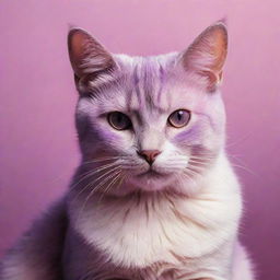 Artistic representation of a cat captured in a radiant aesthetic of pink and purple hues.