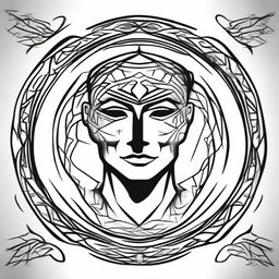 A small, masculine, dark, symmetrical, discreet, authentic, and original tattoo design for a man's face